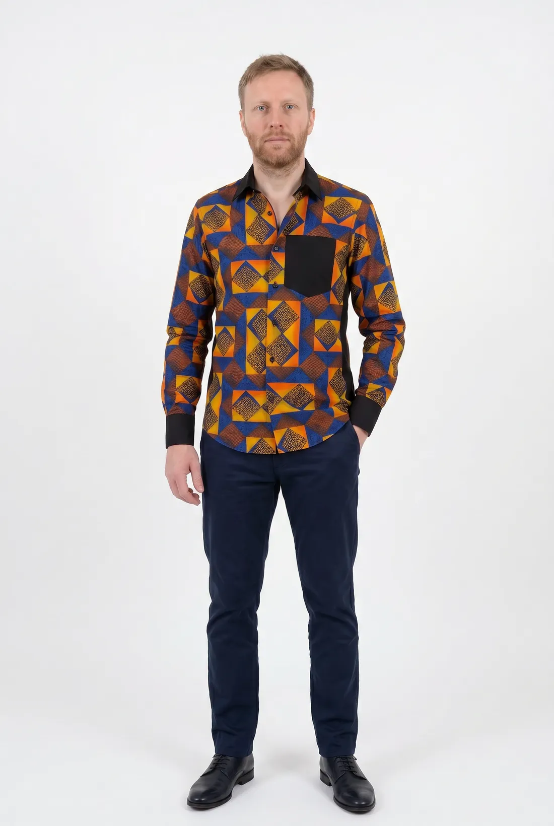 Buntes Herrenhemd Sunset Harlequin von Halawuki – Ansicht 3